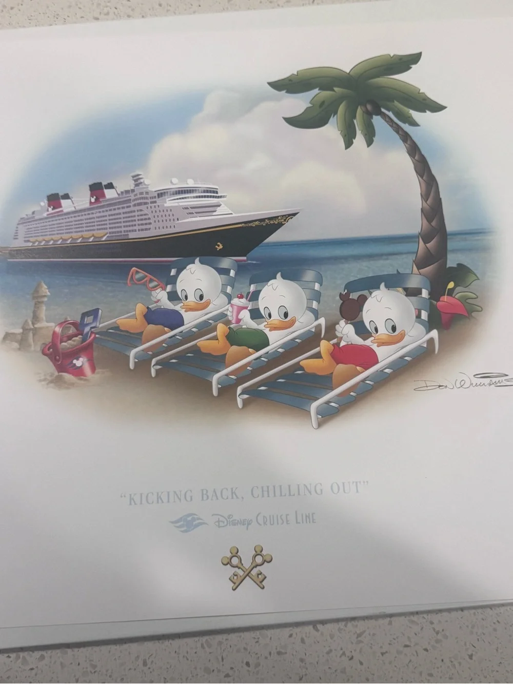 Disney Cruise Line Kicking Back Chilling Out Ducky Williams Lithograph 16x20